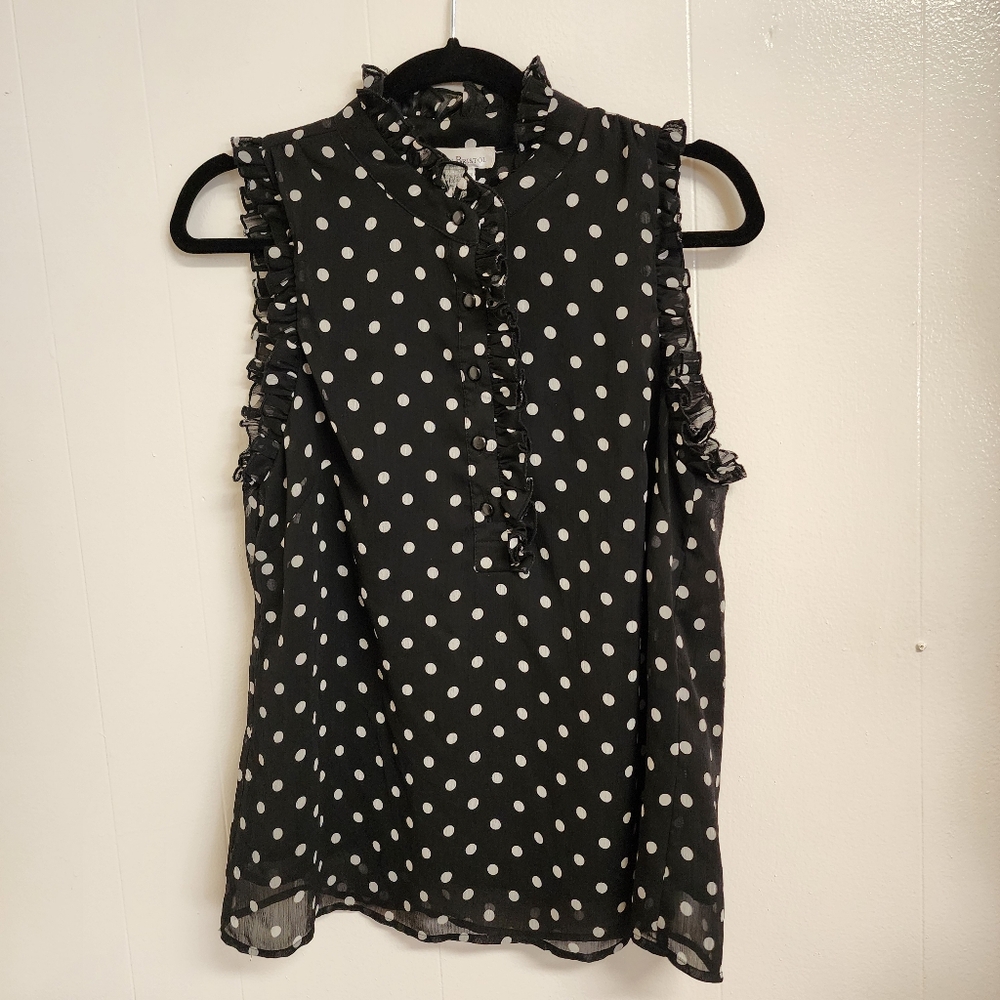 Susan Bristol, Womens Blouse, Med, Black & White Polkadot